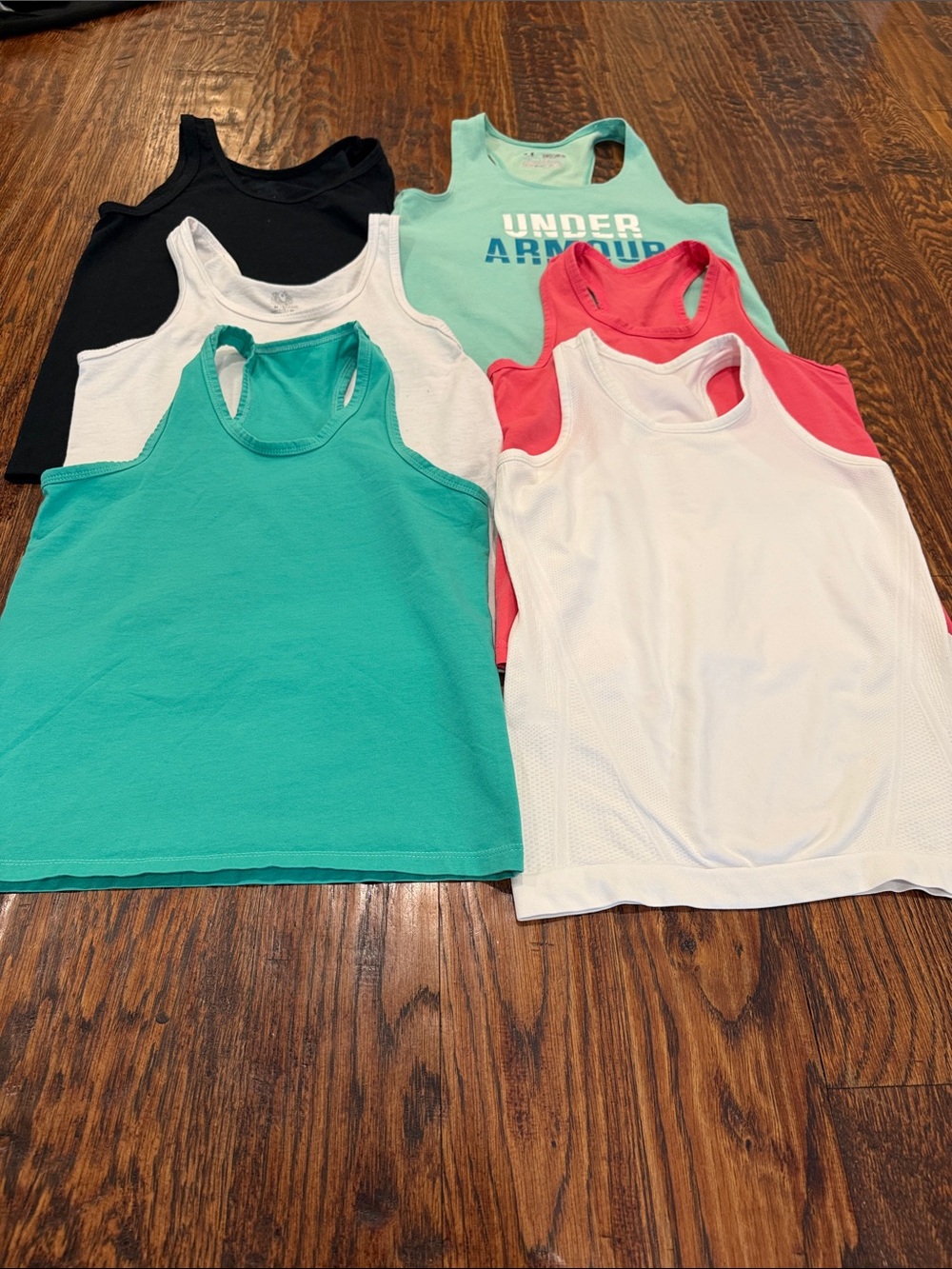 Bundle of Girls Tank Tops - Teal, White, Black, Coral, Mint - 6 Pack